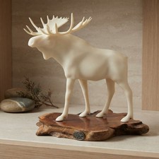 John Perry Bull Moose Sculpture Figurine Burlwood Slab Base Vintage Wildlife picture