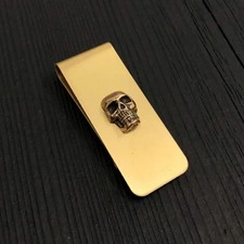Unique 10K Yellow Gold Over Skull Money Clip Free Custom Engraving Available 1PC picture