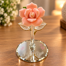 Rose Figurine Pink Flower I Love You Handcrafted Romantic Gift picture
