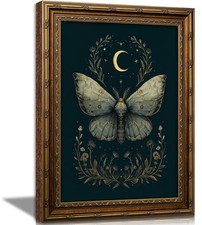Vintage Gold Framed Celestial Moth Moon Wall Art, Gothic Butterfly Decor, Mystic picture