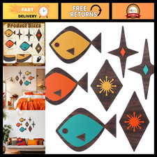 Youyole 7 Pcs Mid Century Modern Wall Art Abstract Fish Wall Decor Retro Atomic picture