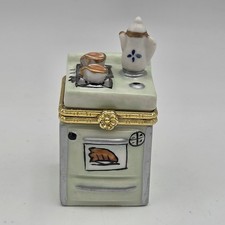 Vintage Granny Porcelain Stove-Shaped Collectible Trinket Box picture