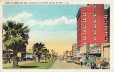 North Parkerson Avenue Railroad to Court House Crowley Louisiana LA 1938 PC picture