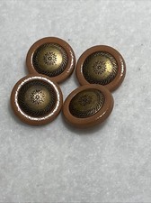 4 Vtg 3/4” Engraved Brass Tan Flower Brown Buttons 1935, Rare, Collectible picture