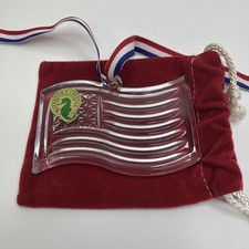 Waterford Crystal Flag Ornament Patriotic Red White Blue Ribbon 3x2 inches picture