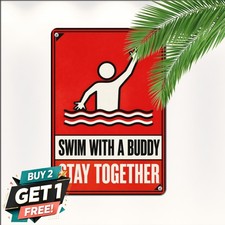 Swimming Safety Warning Metal Sign Bold Red Hazard Caution Wall Plaque 8x12 picture
