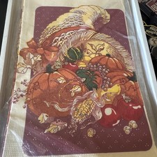Vintage C. A. Reed Thanksgiving Paper Tablecover Cornucopia AutumnFall 52x96 NEW picture