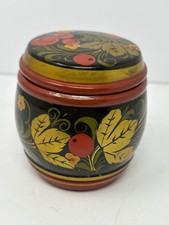 RUSSIAN KHOKHLOMA HAND PAINTED WOODEN BARREL WITH LID 4