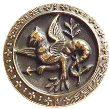 DRAGON FABULOUS CREATURES Arrow Tail Stamped Brass Picture Button Antique picture