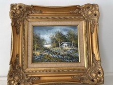 Vintage Ornate Gold Gilt Wood Picture Frame Linen Mat Baroque Style picture