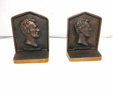 Vintage/Antique Abraham Lincoln Profile Cast Iron Bookends – Bronze/Brass Finish picture