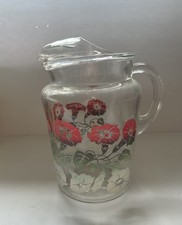 VTG Anchor Hocking Glass Poppy Pitcher w Ice Lip Ombré Red And White picture