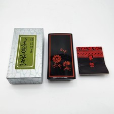 Japanese Black Lacquerware Trinket Box With Red Floral Motif 4.5
