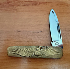 A.G. Russell USA 1776-1976 Pocketknife Brass Handle SS Clip Point 1976 picture