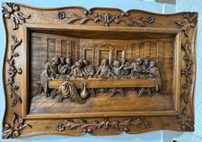 Large Hand-Carved Wooden Last Supper Wall Relief picture