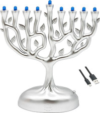 Mini Electric Menorah, Tree of Life Design Hanukkah Menorah, LED, Travel, Batter picture