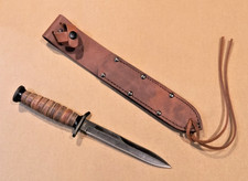 U.S. WWII M3 Fighting Trench Knife Replica + Ontario Knife Co Leather Scabbard picture