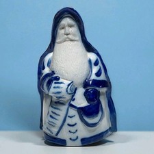 1998 Eldreth Pottery Signed Santa Checking His List Salt Glazed Cobalt Blue Gray picture