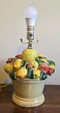 Vintage Italian Ceramic Fruit Basket Table Lamp MCM  Capodimonte Style Majolica  picture