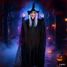 6Ft 70'' Large Hanging Witch Scary Halloween Decorations Outdoor Indoor Sound/ picture