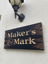 Makers Mark Bourbon Sign Carved Wood Whiskey Bar Cigar Lounge Antique Look picture
