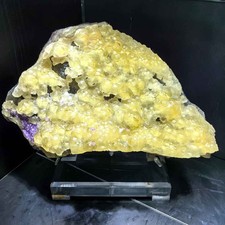 18.84LB Natural Yellow Calcite Purple Fluorite Quartz Crystal Mineral Specimen picture