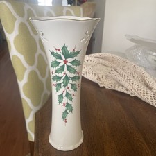 Lenox Holiday Pierced Edge Holly Berries/Leaves 8”  Vase Dimensions Collection picture