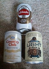 3 DIFFERENT 8 OZ  ALUMINUM EMPTY BEER CANS - SCHAEFER - COUNTRY CLUB - SCHLITZ picture