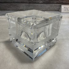 Wedgwood Vera Wang Square Cube MCM Crystal Frosted Votive Candle Holder Signed picture