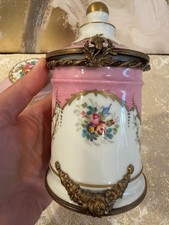 2pc Vintage Limoges France Peint Main Pink Porcelain Trinket Box Powder Dresser  picture