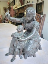 19C Antique Mother and Child Bronze Sculpture Bouret Signed picture