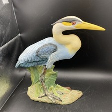 Vtg Great Blue Heron Figurine Hand Painted Ceramic Bird Statue Signed 1996 picture