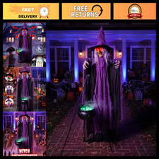 Life-Size Sound Activated Witch Animatronic with Cauldron - Scary Outdoor Hallow picture