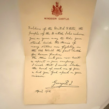 WWI Great Britain Windsor Castle Letter/Message Signed George R.I. April 1918 picture