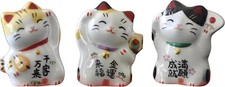 3-Piece Maneki Neko Cat Figurine Set, Mini Japanese Ceramic Lucky Beckoning Cat picture