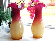 Great Pair of Phoenix Drape Amberina Cased Victorian Vases 10