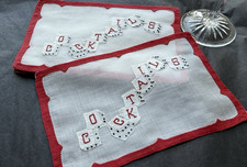 Vintage Cocktail Napkins Madeira Hand Embroidered Organdy Rolling the Dice  8 picture