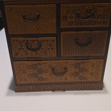 Japanese Wooden 5-Drawer Chest Organizer Box w/ Metal Pull Handles, Japan picture
