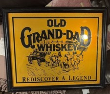 Rare 1992 OLD GRAND-DAD WHISKEY/BOURBON Bar/Pub Metallic GOLD FOIL Mirror SIGN picture