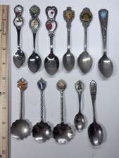 Lot of 11 Vintage Souvenir Spoons Enamel Travel Charms Biltmore Vegas NY picture