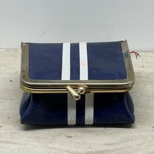 Vintage Navy Blue Striped Travel Sewing Kit Kiss Lock Coin Purse Retro Notions picture