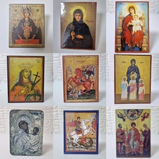 Collection of 9 Greek Orthodox Christian Icons – Saints, Virgin Mary & Christ –  picture