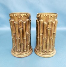 VTG MCM Bronze/Brass Tone Faux Bamboo Vases Asiana Decor *One Missing Base* picture