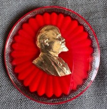 Extremely Rare USSR Greater Leader Lenin Portrait Badge Gilded Plexiglass Pin picture