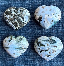 Old Stock Ocean Jasper Heart Lot 4pc Vein 1 Taro Lavender Moss Oolite Ghost Rare picture