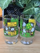 2 VINTAGE 1966 CHARLES SCHULZ PEANUTS LUCY'S LEMONADE STAND JUICE GLASS picture