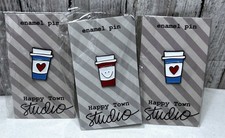 Happy Town Studio COFFEE Latte Cups Enamel Pins Lot of 3 picture