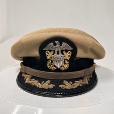 WW2 US Navy Officer Visor Cap US Navy Commander's Hat w/Cotton Khaki -Wolf-Brown picture