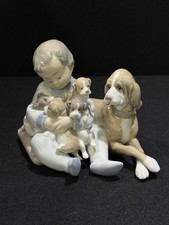 Lladro 5456 New Playmates Boy with Puppies & Mother Dog Porcelain Figurine picture