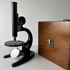 Vintage USSR Soviet Microscope ShM-1 LZOS Wood Case & Demo Slides As Is picture